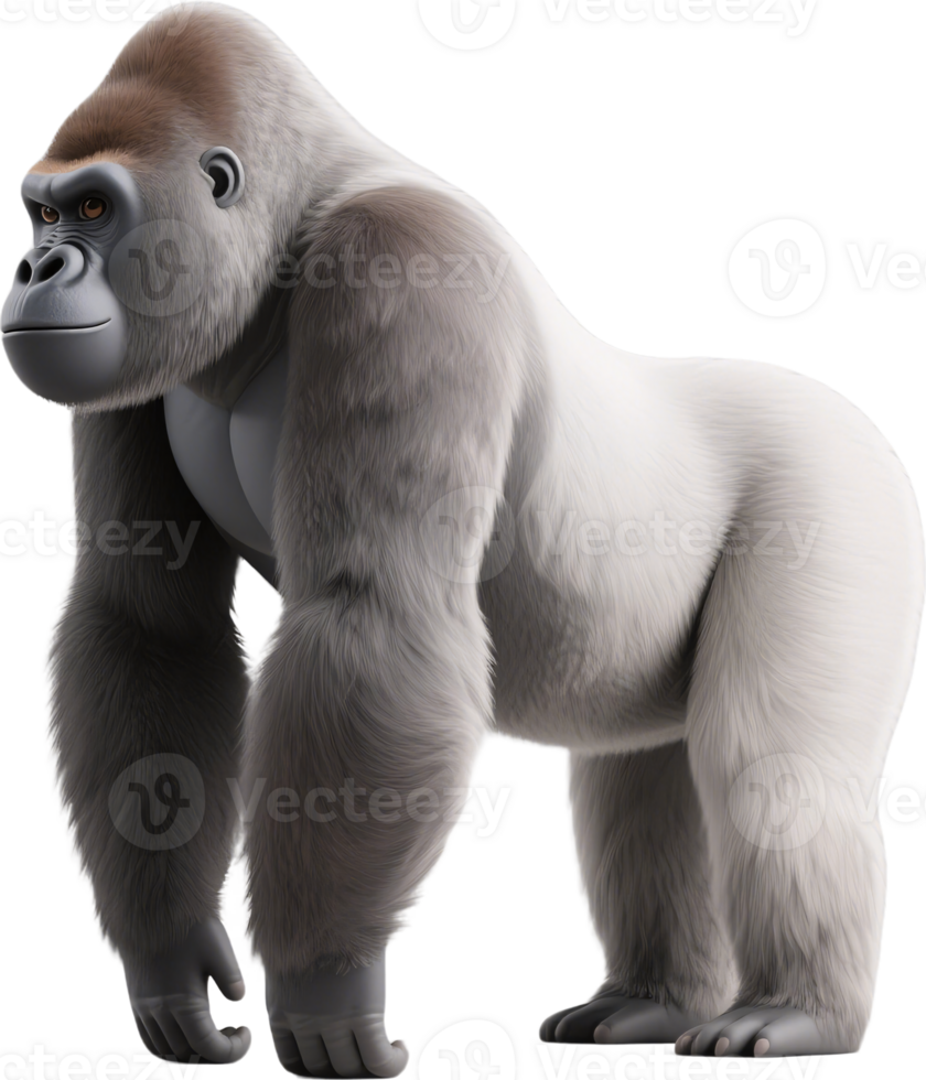 A powerful gray gorilla walks forward showing immense strength and intensity in its gaze png