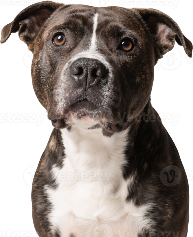 Pitbull close-up shot showing its strong face and intense gaze in natural light png