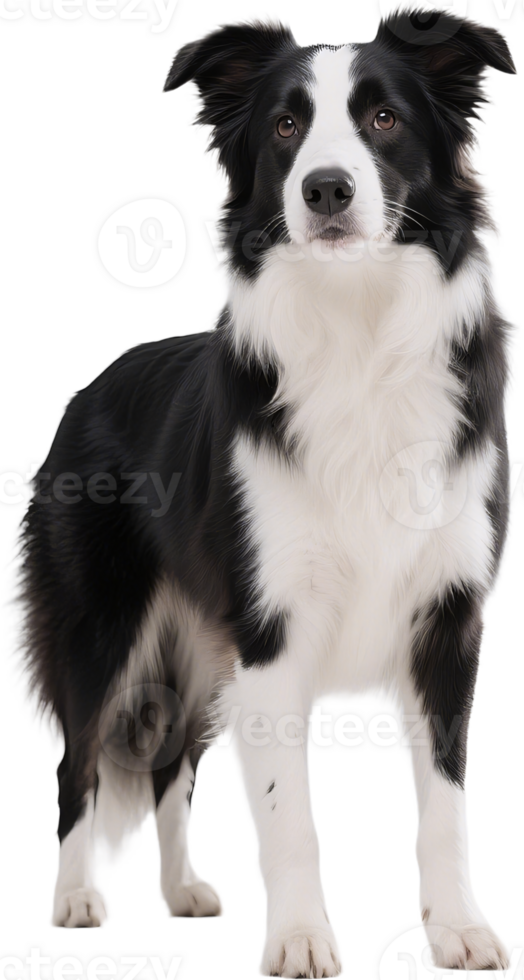 Border collie looking at the camera with alert eyes and standing posture in a natural setting png