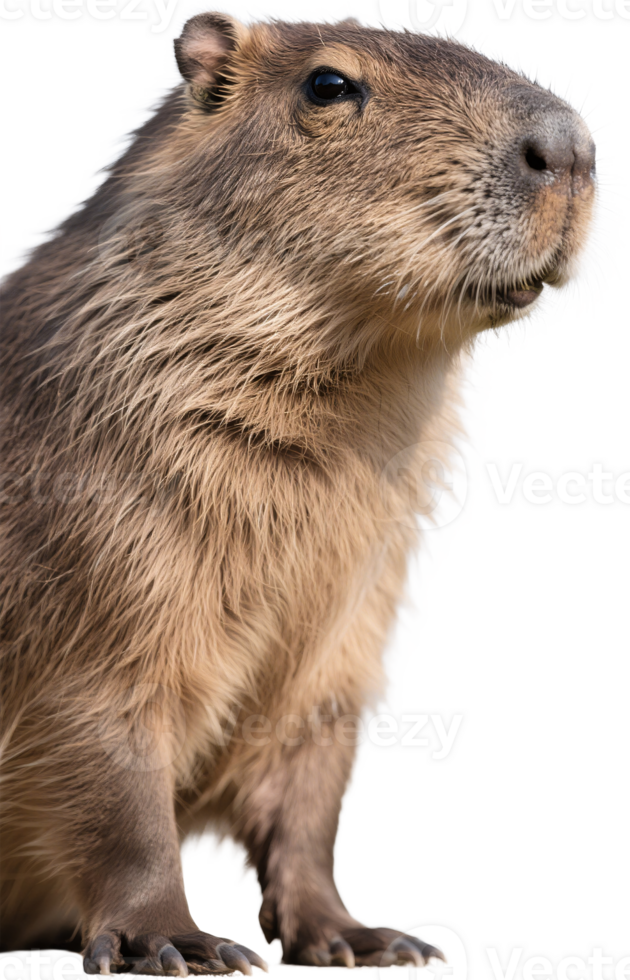 Close up of a cute capybara face looking forward with gentle and calm expression png