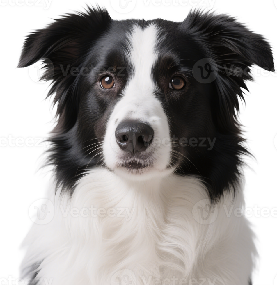 Border collie close-up of the face showing intense eyes and sleek fur with a focused alert expression png