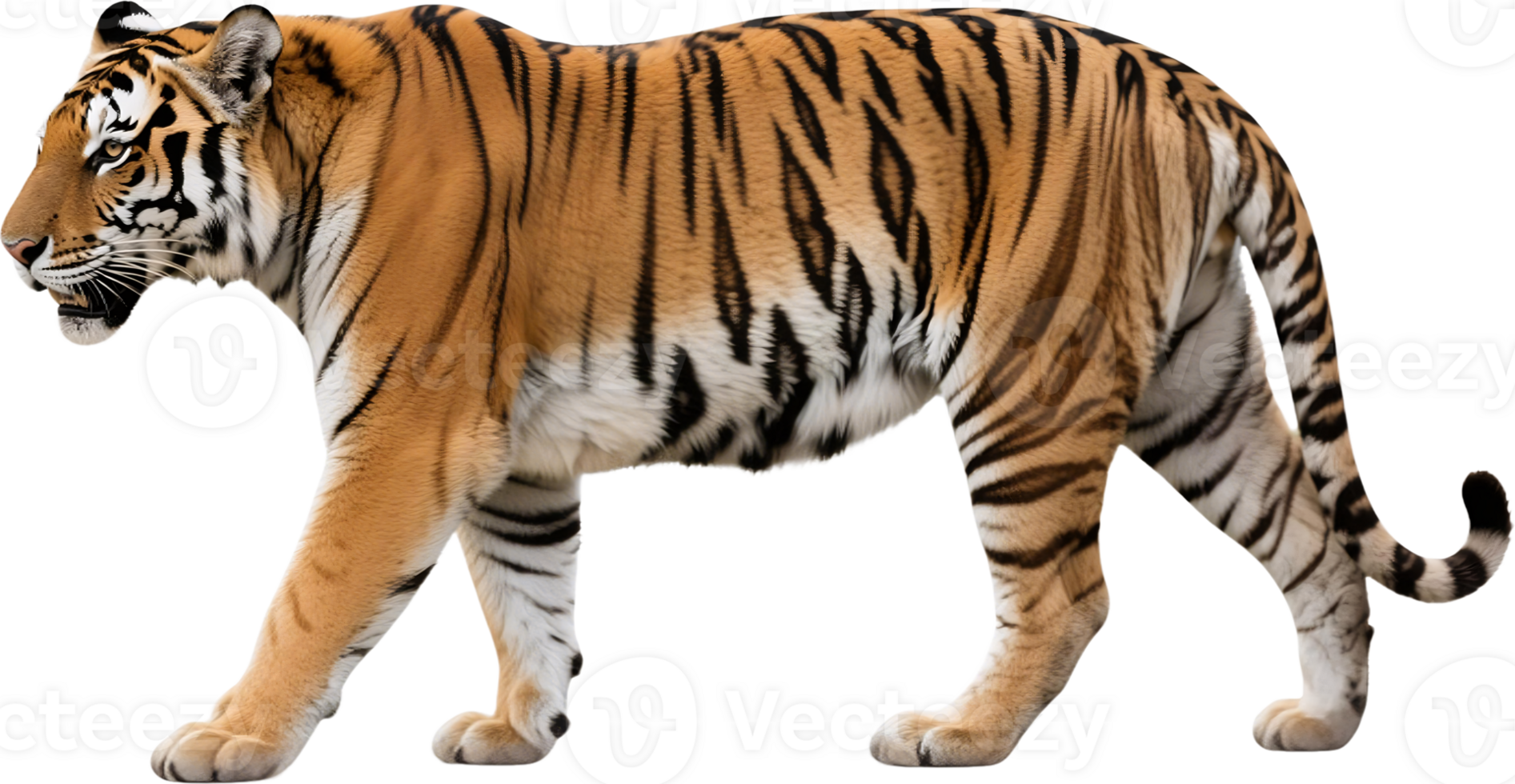 Side view of a fierce tiger with piercing eyes and intense look in natural habitat png