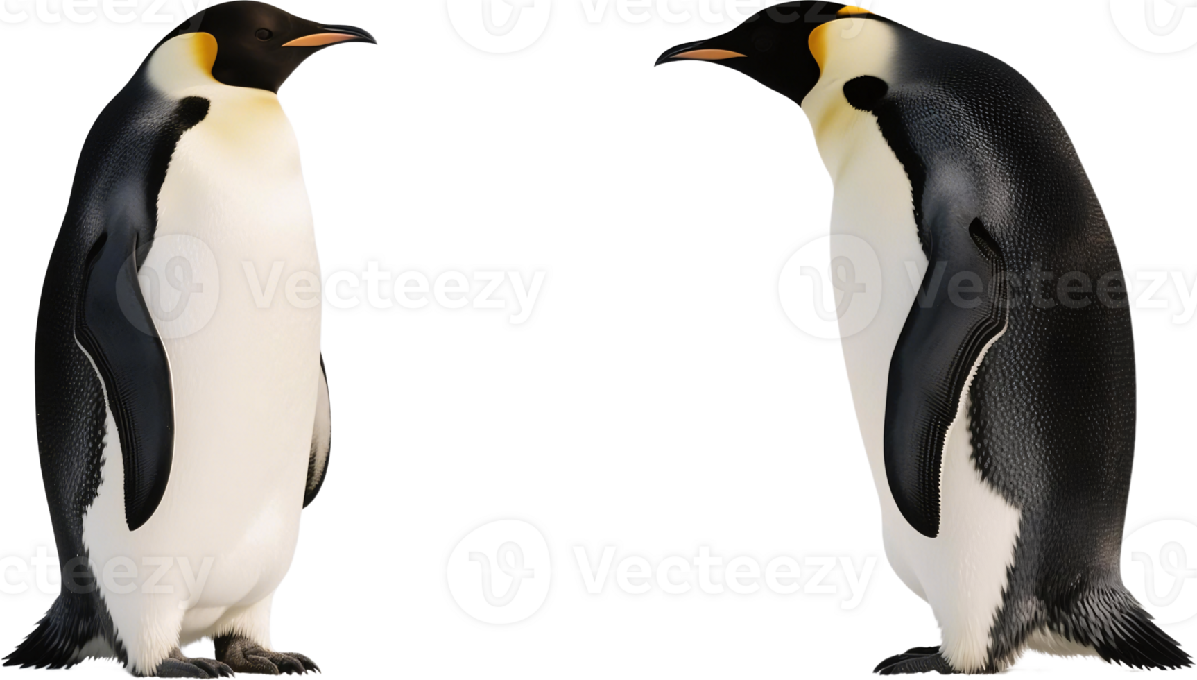 Two penguins facing each other mid stance with strong eye contact in a tense encounter png