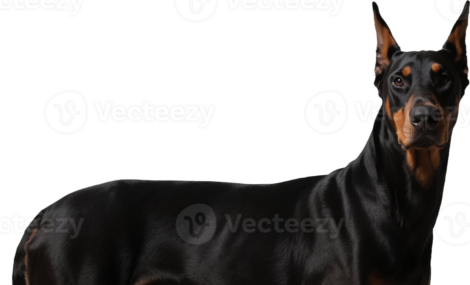 Dobermann looking to the side with a serious expression and muscular body in a strong side profile png