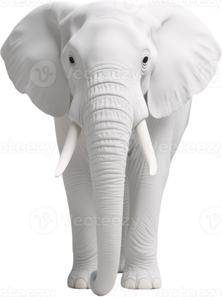 Rare white African elephant front view showing tusks and huge presence in dry plains png