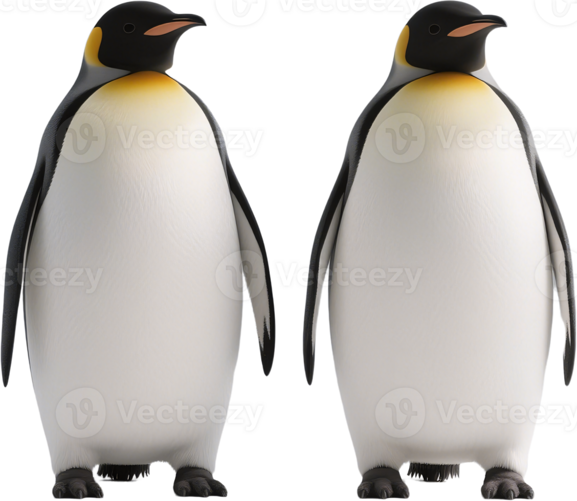 Two adult penguins casually walking side by side in harmony across a snowy surface png