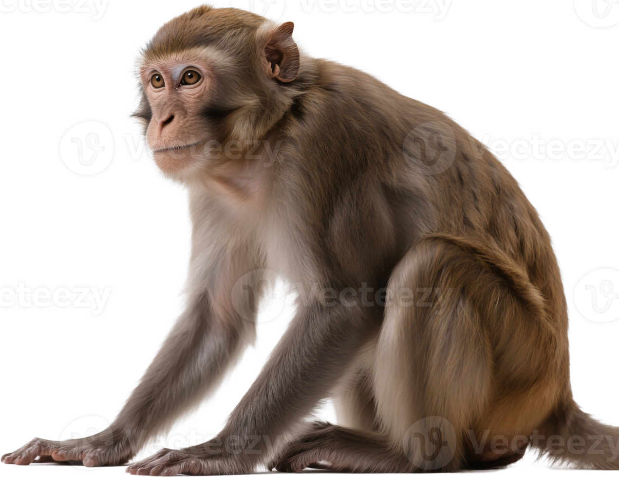 A calm gray monkey sitting peacefully and gazing with poise in a quiet moment of stillness png