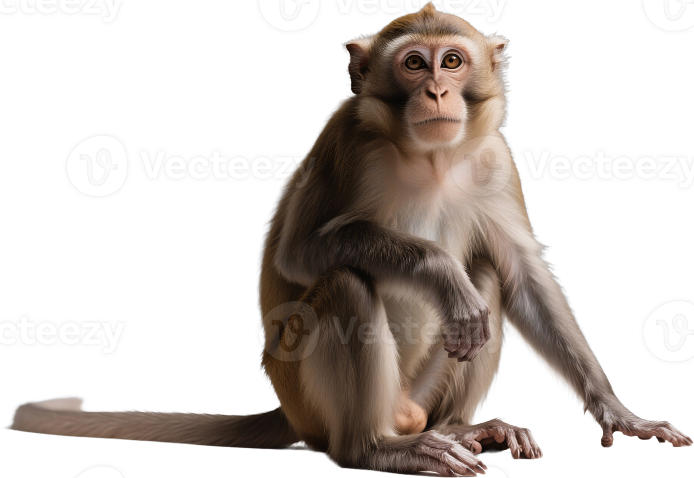 A gray brown monkey staring directly at the camera with a hungry look and expressive eyes png