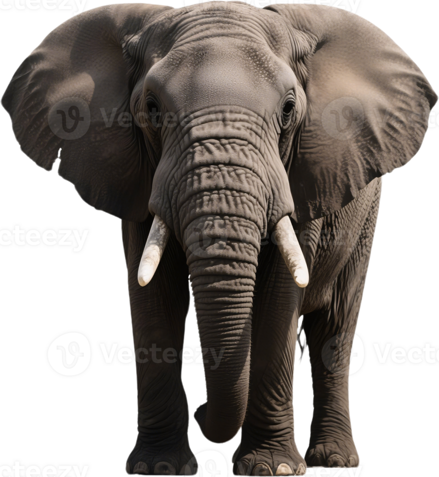 African elephant looking straight at the camera with tusks showing calm power and focus png