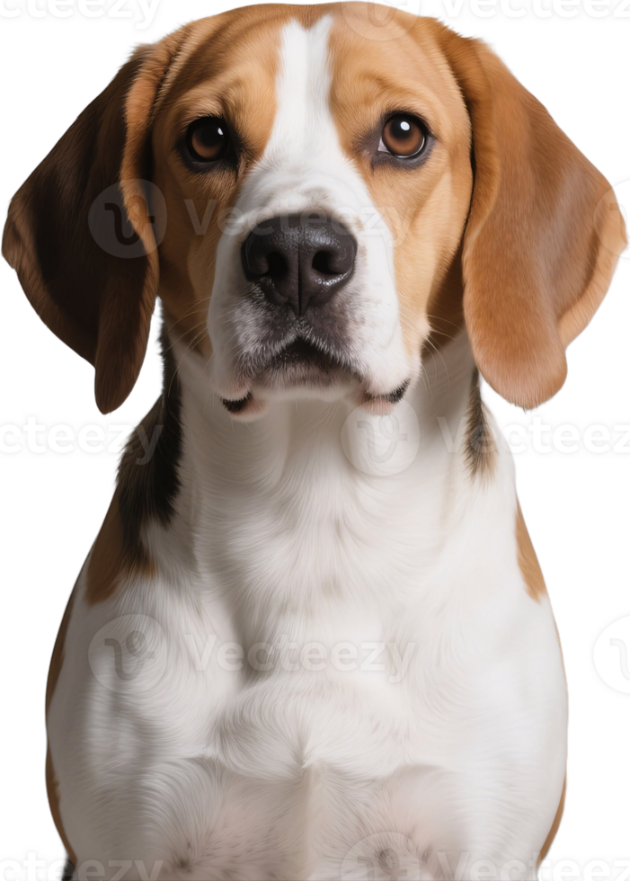 Beagle close-up of the face showing large round eyes and signature tri-colored fur pattern png