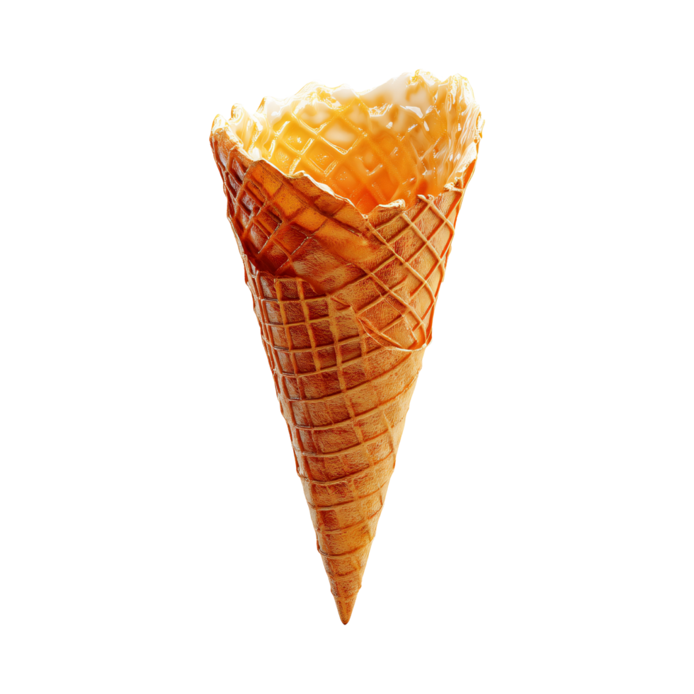 Empty crispy waffle cone ice cream isolated on transparent background png