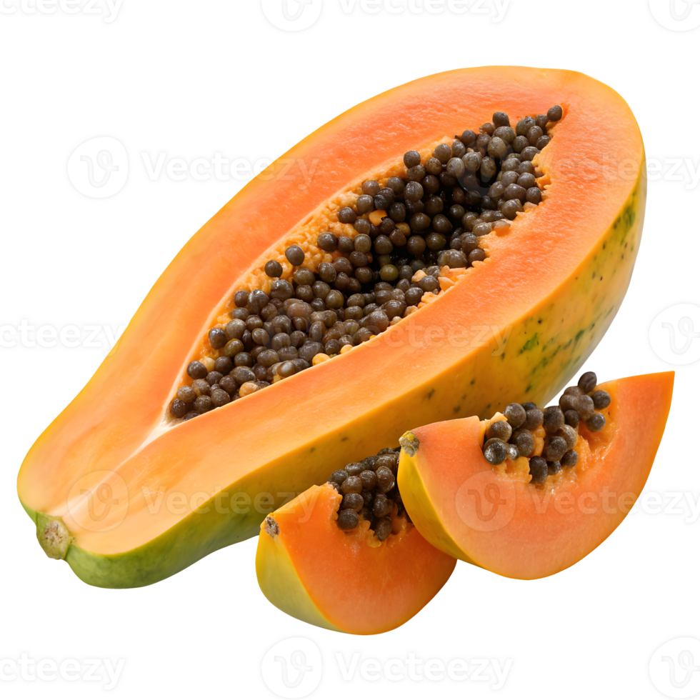 Ripe Papaya with Seeds Isolated on Transparent Background png