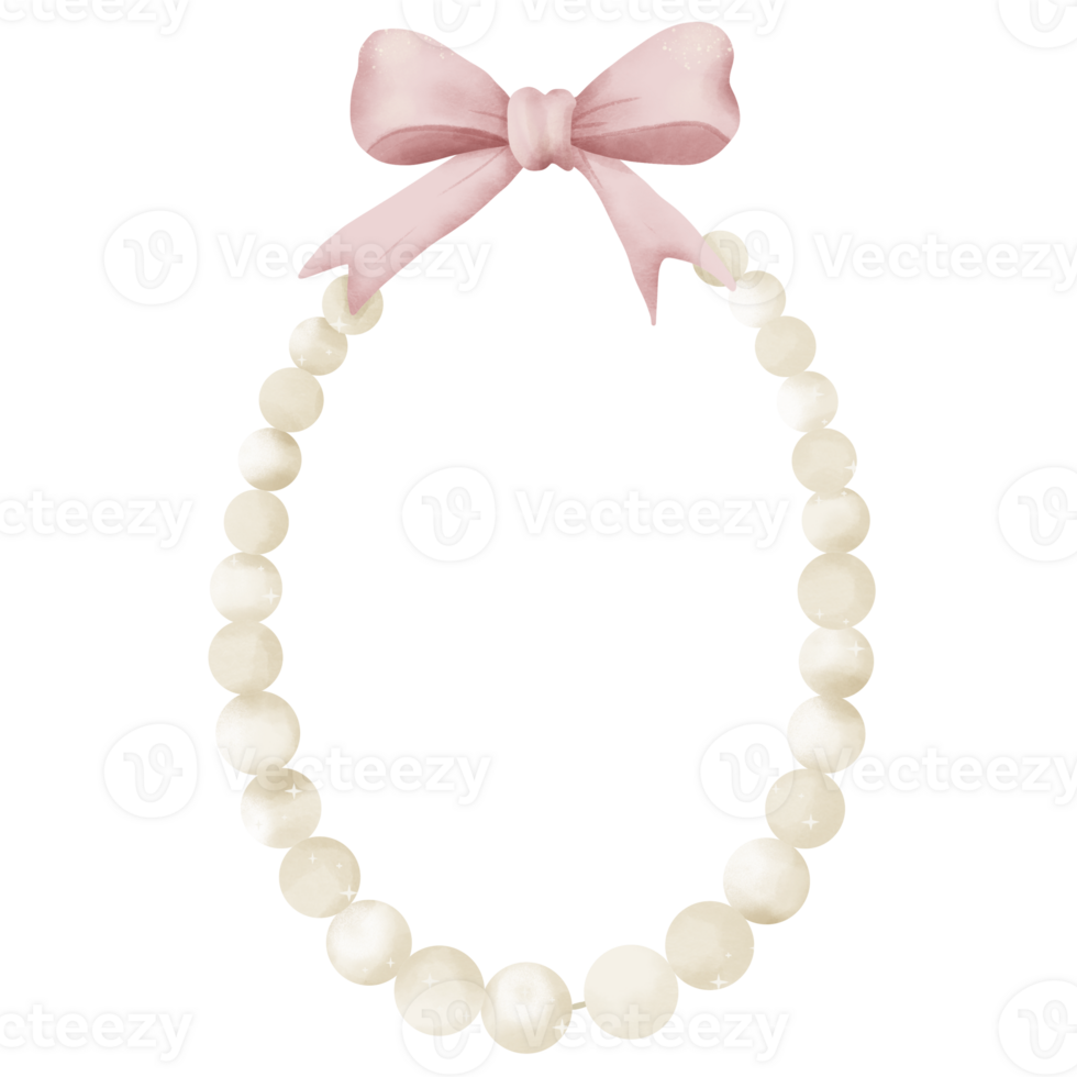 Hand Drawn Pink ribbon pearl necklace Clipart for Cottagecore Journaling, Scrapbooking, Wedding Cards, Invitations, Planners, and Crafting Projects png