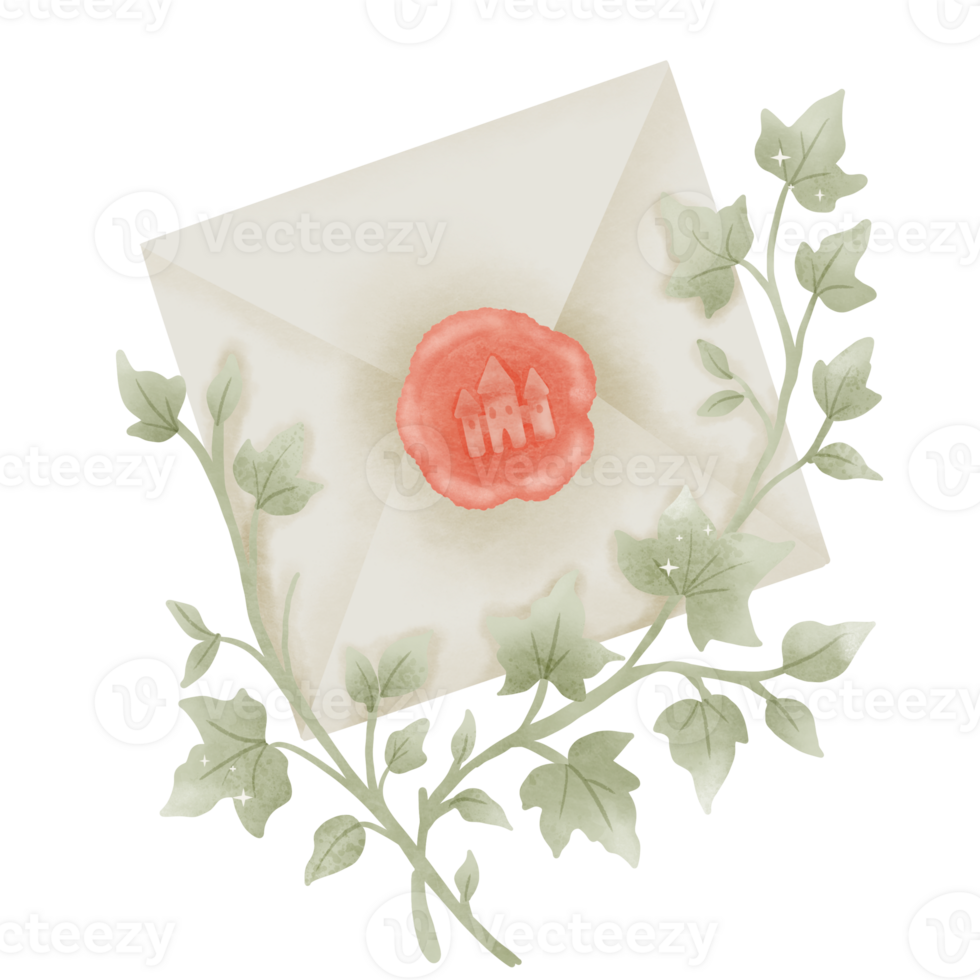 Hand Drawn Sealed letter with ivy vines Clipart for Cottagecore Journaling, Scrapbooking, Wedding Cards, Invitations, Planners, and Crafting Projects png