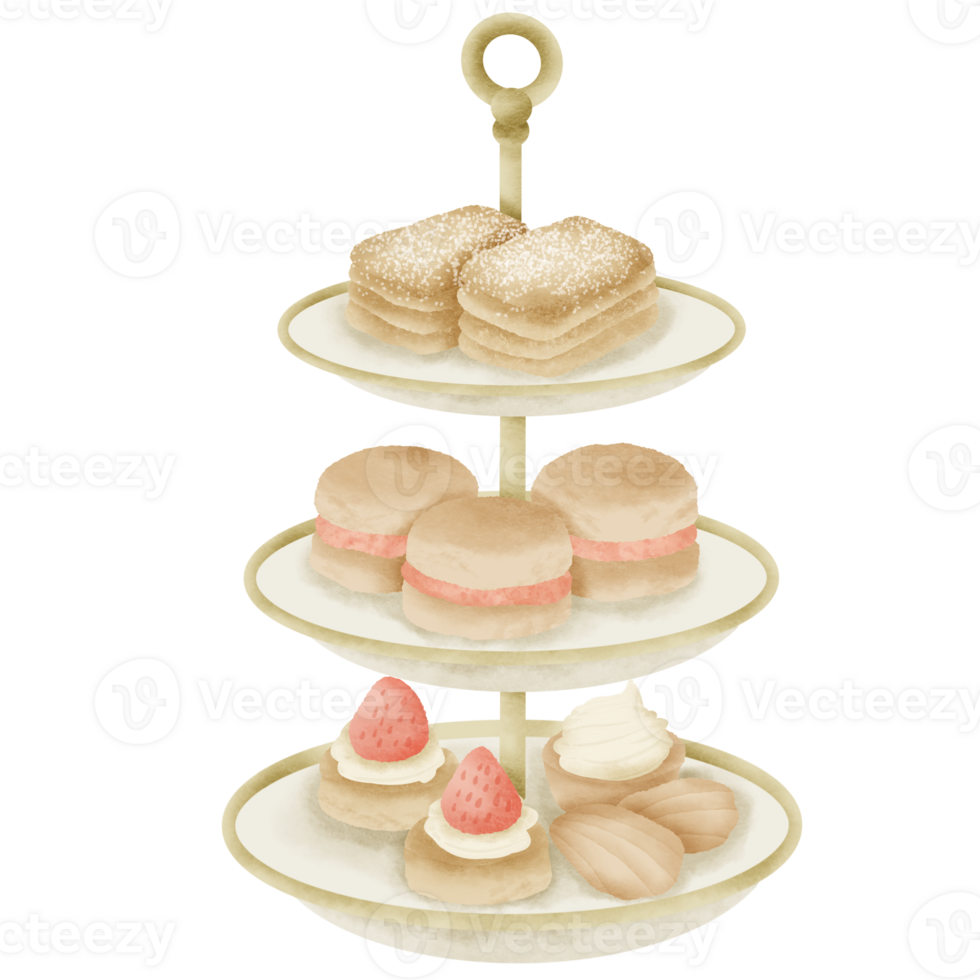 Hand Drawn Three layered Afternoon tea snacks Clipart for Cottagecore Journaling, Scrapbooking, Wedding Cards, Invitations, Planners, and Crafting Projects png
