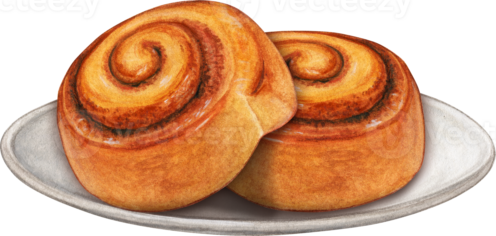 Watercolor hand drawn realistic cinnamon rolls png