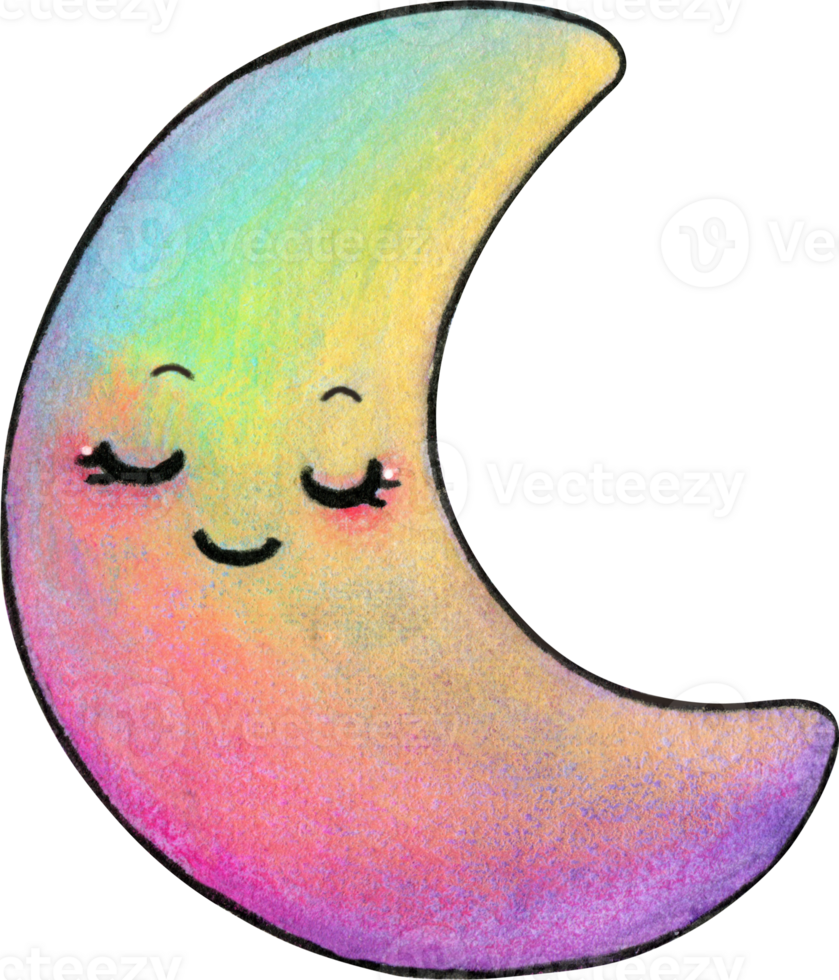 Watercolor rainbow baby moon png
