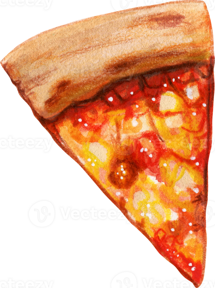 Watercolor hand drawn pizza slice png
