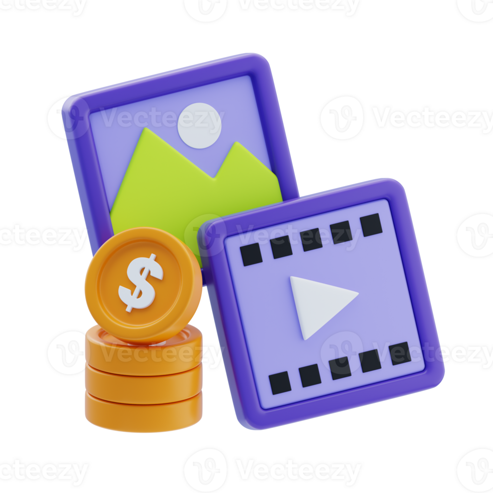 Finance Advertisement 3D Icon. Earning money through images and content png