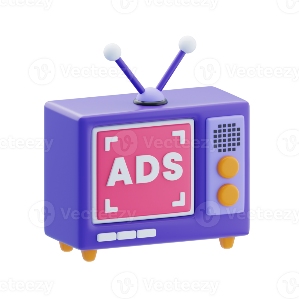 Television Advertising 3D Icon. Television ads display 3d icon png