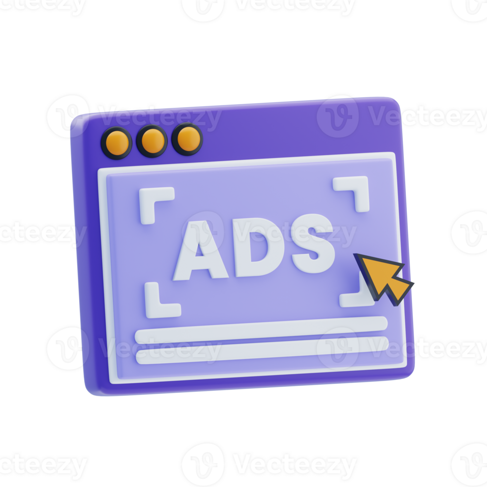 Online Advertisement 3D Icon. Online ad click in web window png