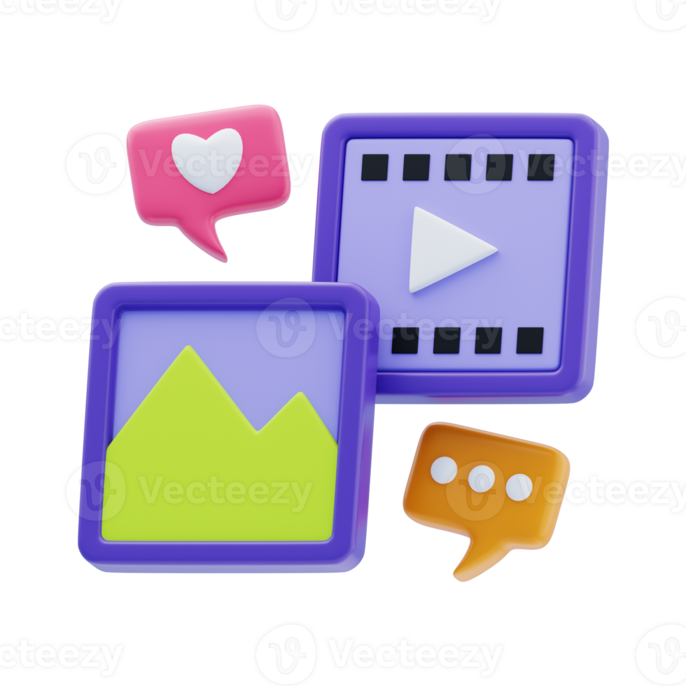 Marketing 3D Icon. Photo like and chat 3d icon png