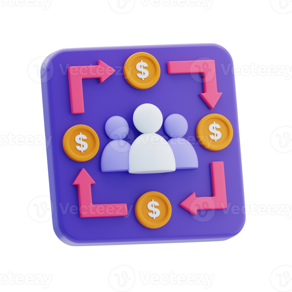 Dollar Flow 3D Icon. Teamwork and money flow concept png