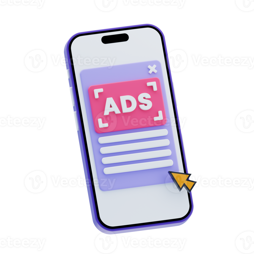 Sponsored Ads 3D Icon. Mobile sponsored ads display png