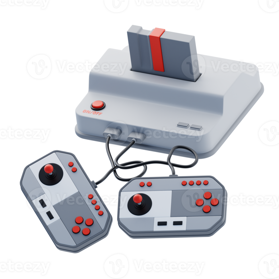 Retro game console with joysticks 3d icon. Console and controller 3D Icon png