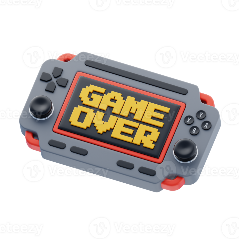 Game Over 3D Icon. Handheld game screen message concept png
