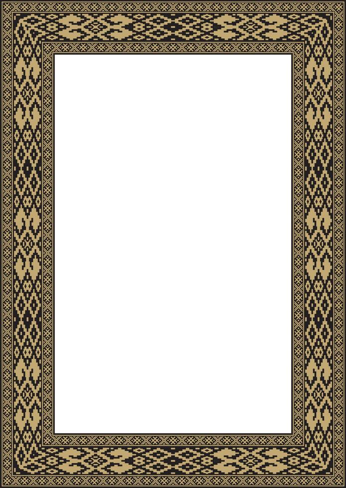gold with black square Belarusian national ornament frame. Ethnic pattern rectangle of Slavic peoples, Russian, Ukrainian, Serb, Pole, Bulgarian vector