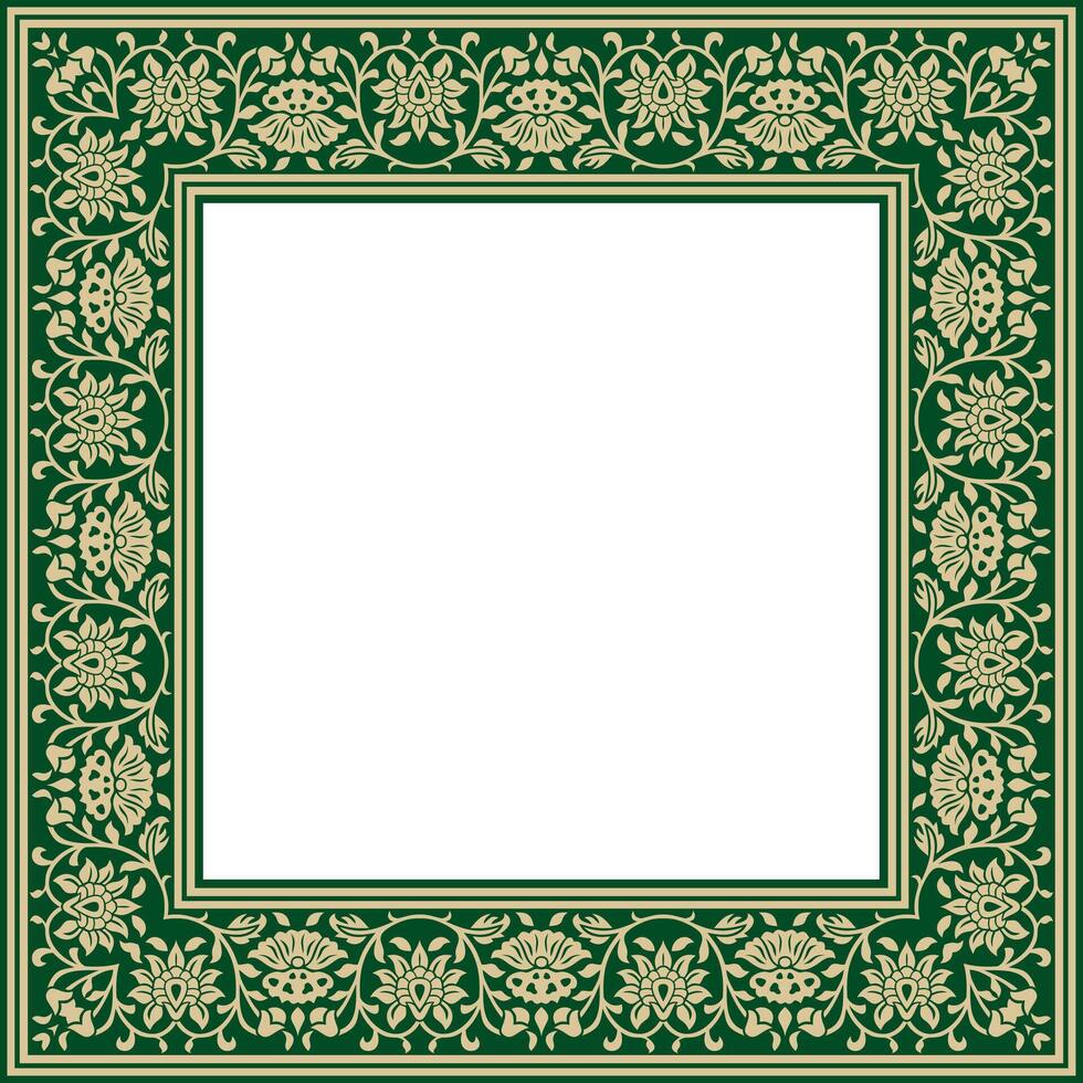 gold with green square Turkish national ornament. Ottoman border, frame. Ethnic floral rectangle, Seljuk Turks pattern. Decor of the Sultan's palaces. vector