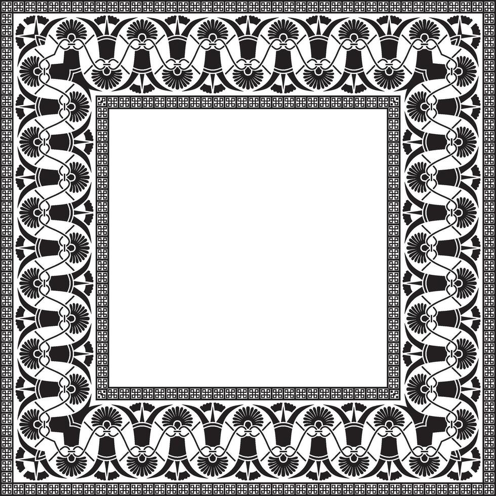 black monochrome classic Greek square ornament. Rectangle of Ancient Greece and Roman Empire. Byzantine painting walls, floors and ceiling vector