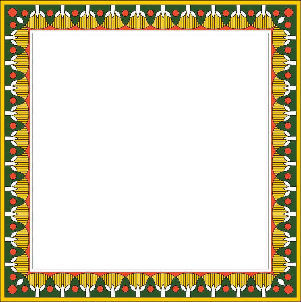 colored square Egyptian ornament. Rectangle, frame, ancient Egypt. Pattern of lotus flowers and sun vector