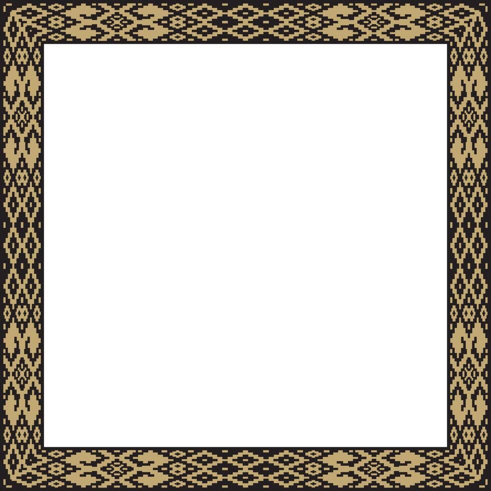 gold with black square Belarusian national ornament frame. Ethnic pattern rectangle of Slavic peoples, Russian, Ukrainian, Serb, Bulgarian vector
