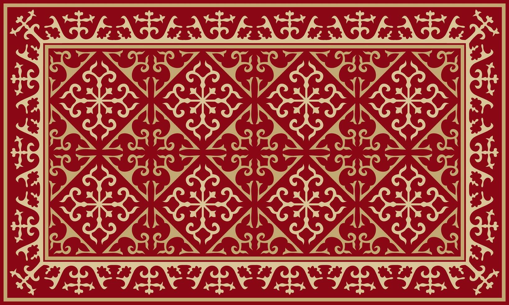 red with gold Square Kazakh national ornament. Ethnic pattern of the peoples of the Great Steppe, Mongols, Kyrgyz, Kalmyks, Buryats vector