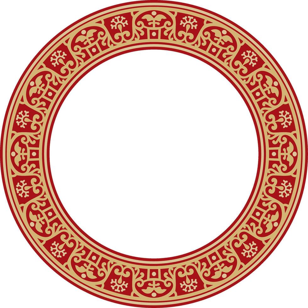 round gold with red border, frame, Pompeii ring. Circle Neopolitan ornament. Ancient Rome. vector