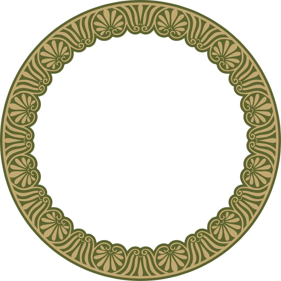 gold with green classic Greek round ornament. Circle of Ancient Greece and the Roman Empire. Byzantine painting of walls, floors and ceilings vector