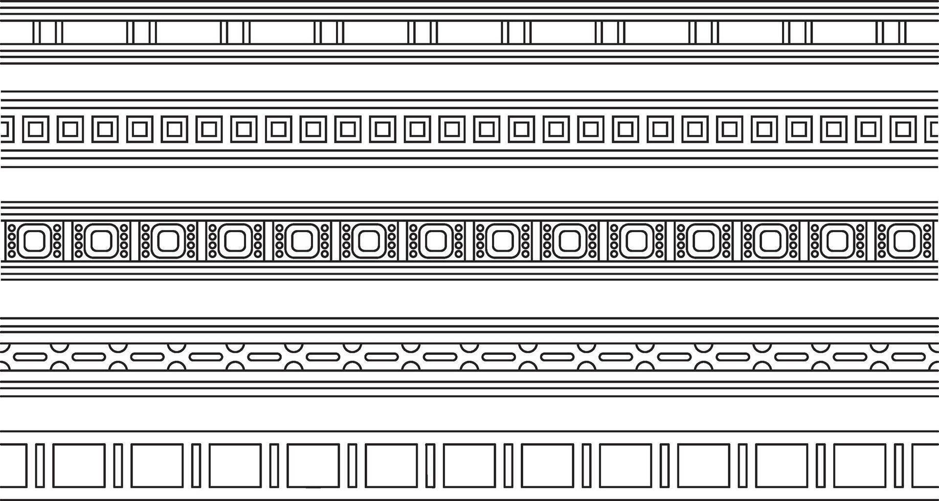 set of black contour seamless Egyptian borders. Endless Ornaments of Ancient Egypt. Geometric African frame. vector