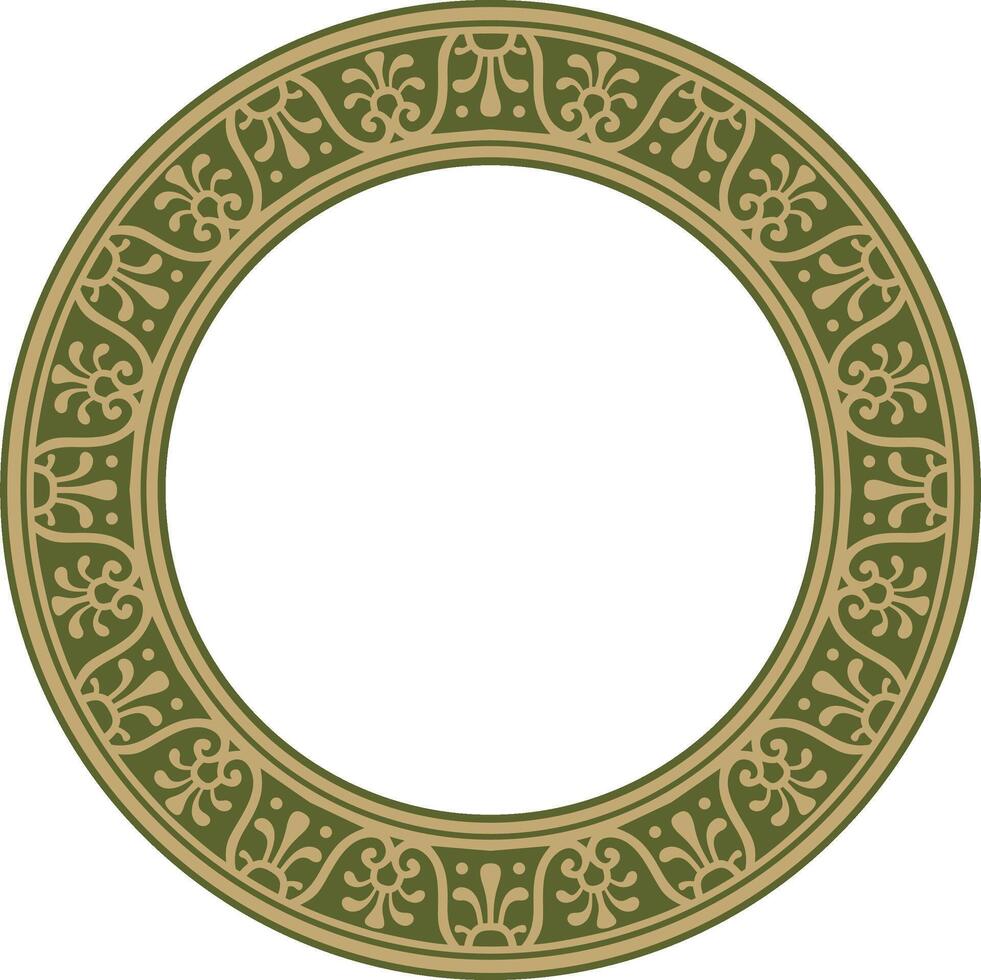 round gold with green border, frame, Pompeii ring. Circle Neopolitan ornament. Ancient Rome vector
