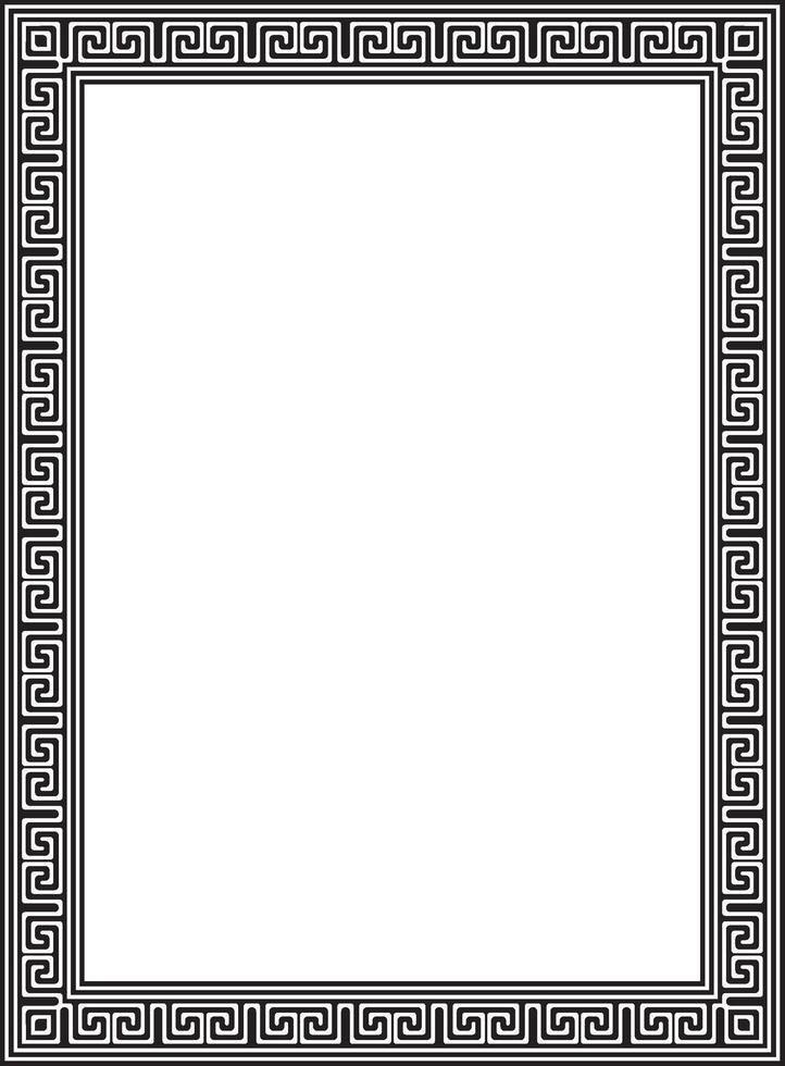 black monochrome classic Greek square ornament. Rectangle of Ancient Greece and Roman Empire. Byzantine painting of walls, and ceilings vector