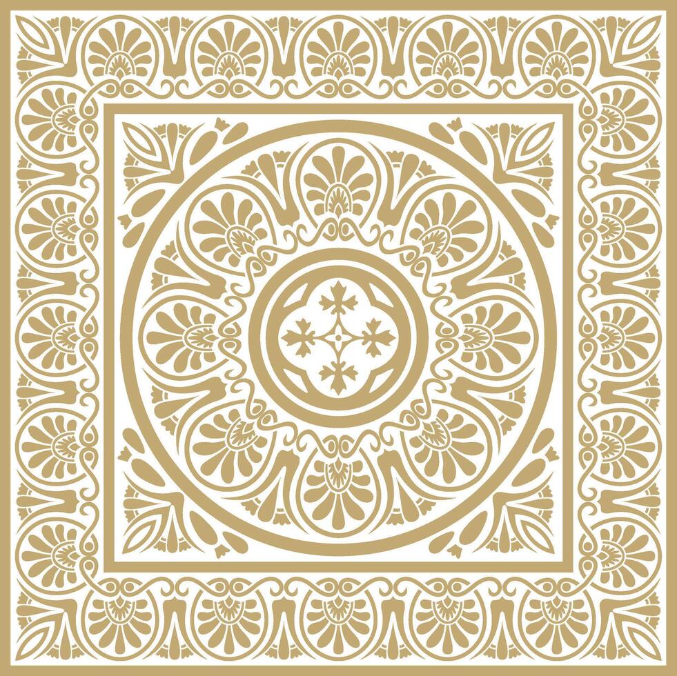golden classic Greek square ornament. Rectangle of Ancient Greece and Roman Empire. Byzantine painting walls, floors and ceiling vector