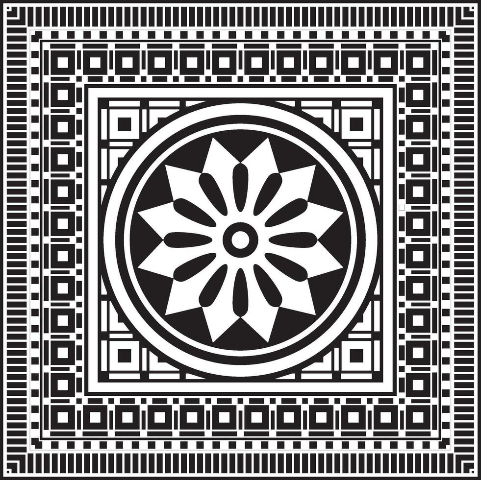 square Assyrian black monochrome ornament. Rectangle, border, frame Mesopatamia vector