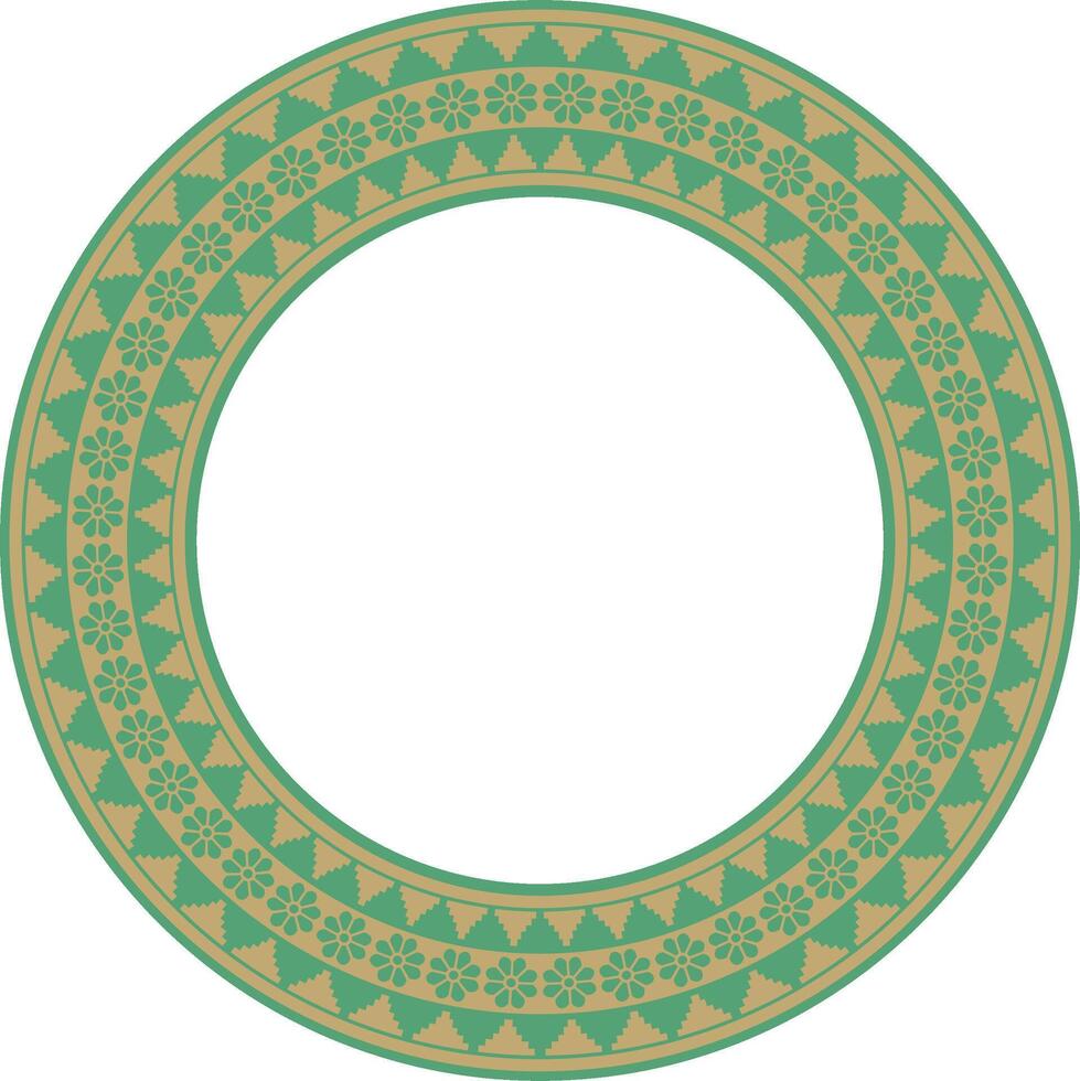 round Assyrian gold with green ornament. Circle, border, frame of Mesopatamia. Pattern, ring of ancient East vector