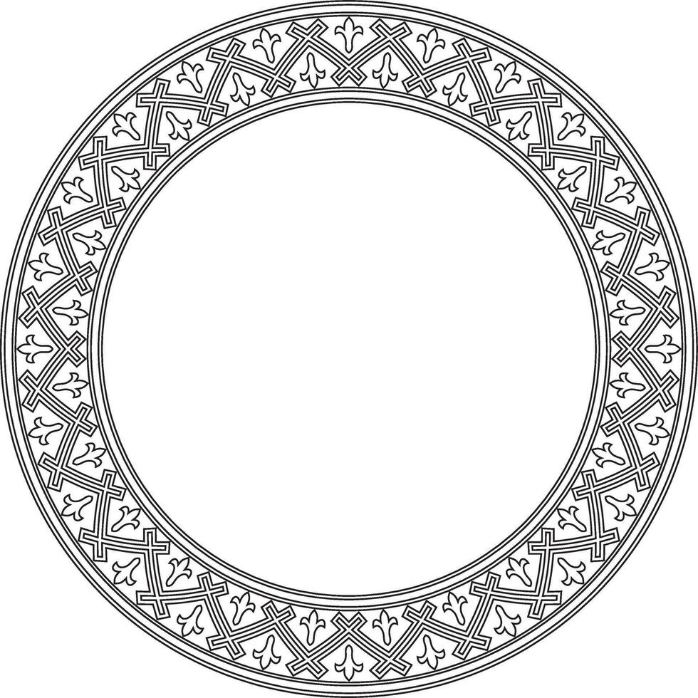 round European black outline ornament. Endless pattern, circle, ring of the Middle Ages. Revival border. Decoration of palaces and churches. vector