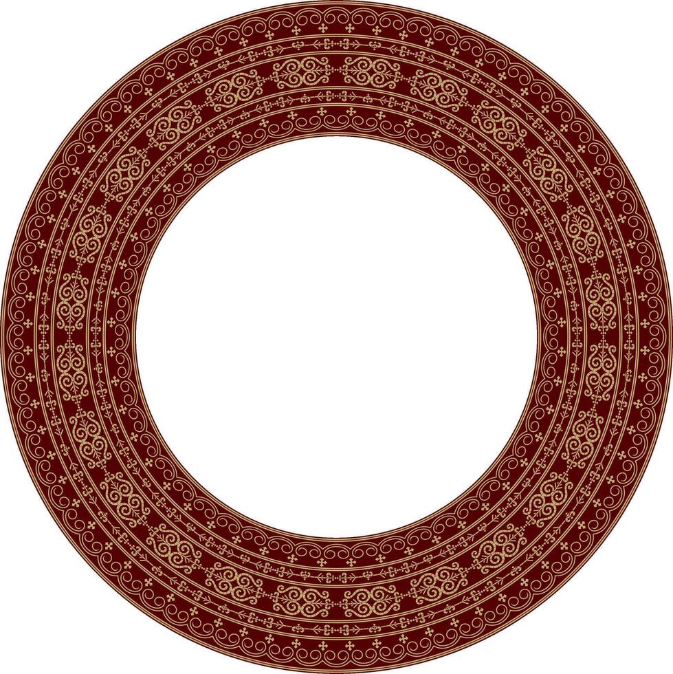 golden and red round Yakut ornament. Endless circle, border, frame of the northern peoples of Far East. vector