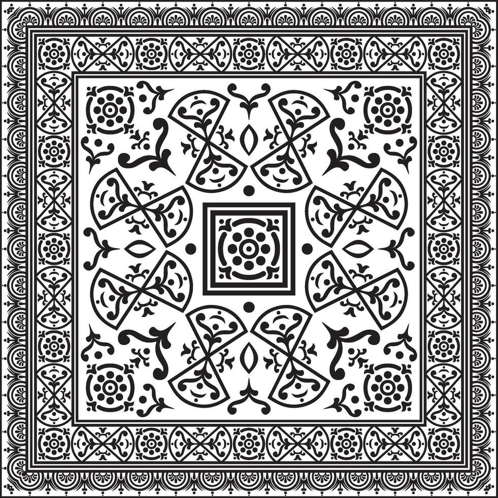 square black monochrome border, frame, Pompeii. Rectangle Neopolitan ornament. Art Ancient Rome vector