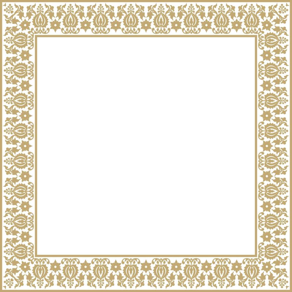 square gold ancient Russian ornament. Slavic rectangle, border, frame vector