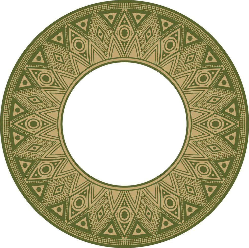 Native American round gold with green pattern. Geometric shapes in a circle. National ornament of the peoples of America, Maya, Aztecs, Inca vector