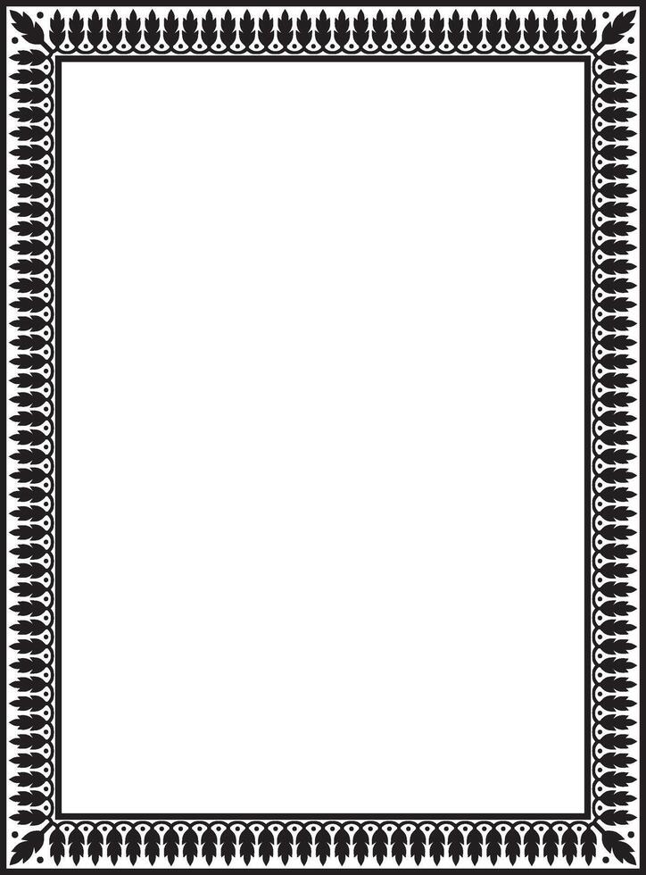 square monochrome black Indian national ornament. Ethnic plant border. Flowers frame. Poppies and leaves vector